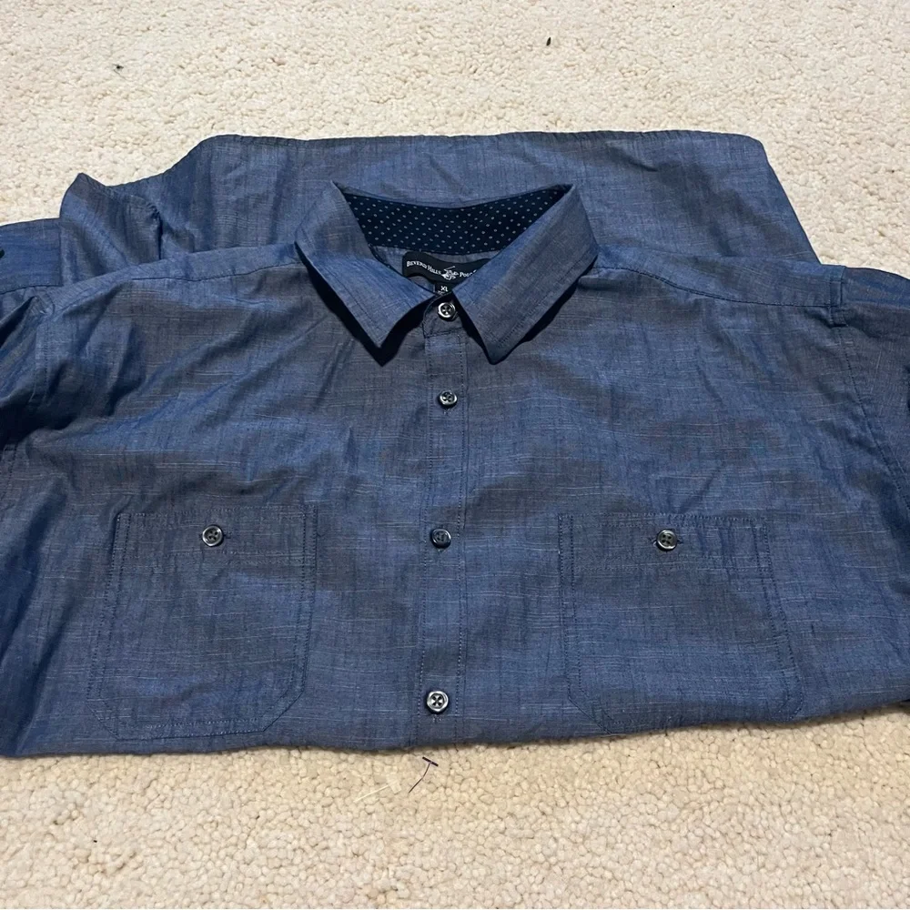 ⭐️3 for 30 Dark Blue‎ Beverly Hills Polo Club Chambray Soft ButtonUp Shirt Sz XL
